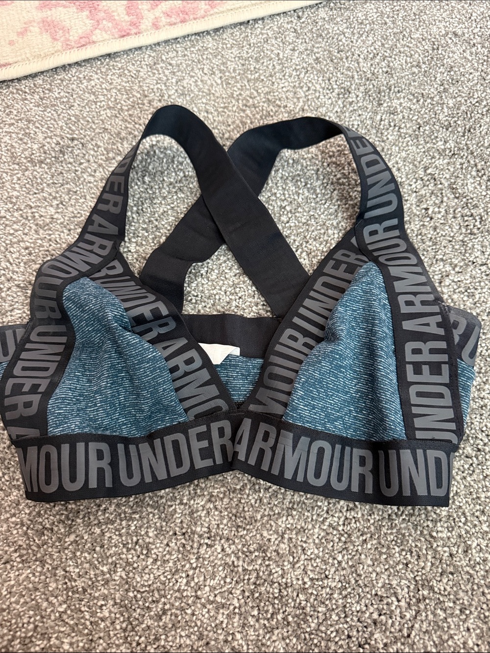 Under Armour Blue Heather Sports Bra with Branded Black Elastic
